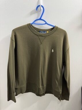 Ralph Lauren Olive Crewneck Sweatshirt with Polo Pony